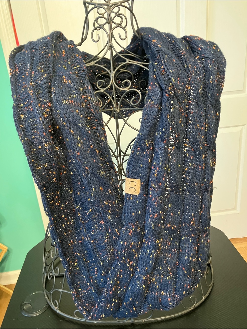 C.C Navy Multicolor Fleck Knit Infinity Scarf
